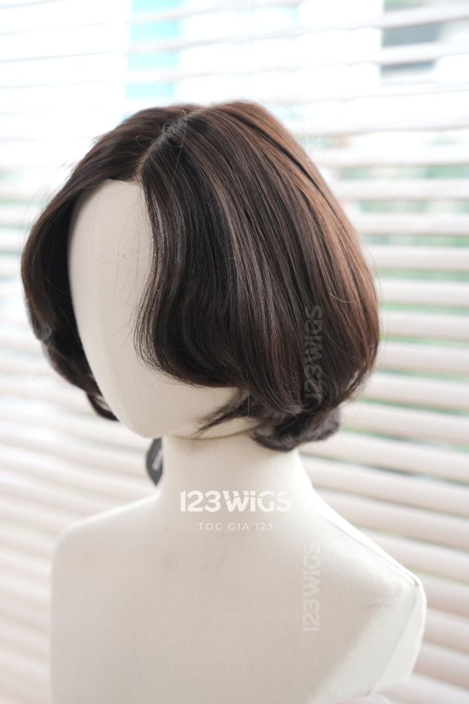 Tóc ngắn xoăn nhẹ uốn cụp siêu da LACE - Mái bay - Nâu đen 31192