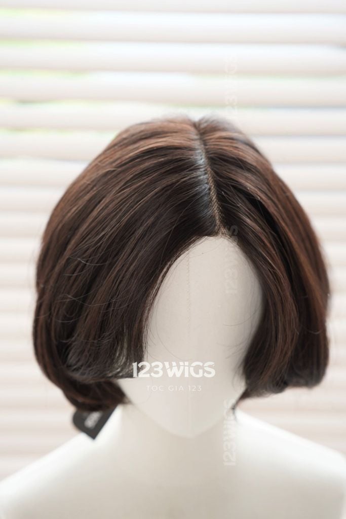 Tóc ngắn xoăn nhẹ uốn cụp siêu da LACE - Mái bay - Nâu đen 31192