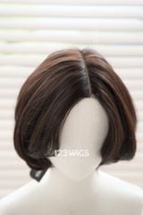 Tóc ngắn xoăn nhẹ uốn cụp siêu da LACE - Mái bay - Nâu đen 31192