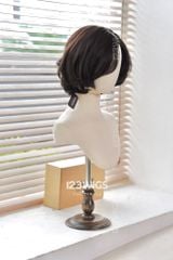 Tóc ngắn xoăn nhẹ uốn cụp siêu da LACE - Mái bay - Nâu đen 31192