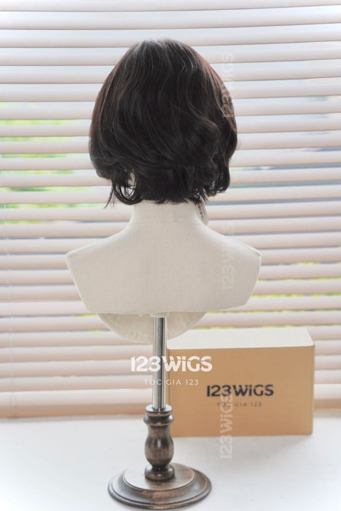 Tóc ngắn xoăn nhẹ uốn cụp siêu da LACE - Mái bay - Nâu đen 31192