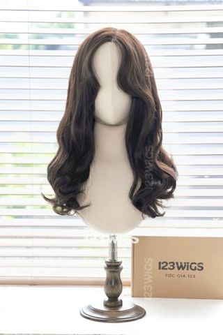 Tóc dài xoăn sóng lơi siêu da LACE - Mái bay - Nâu đen 41190