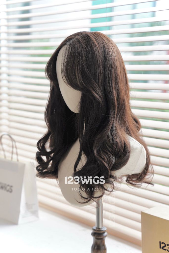 Tóc dài xoăn sóng lơi siêu da LACE - Mái bay - Nâu đen 41190