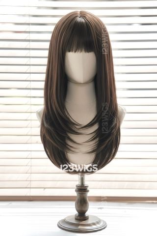 Bộ tóc giả nguyên đầu tơ cao cấp - Layer mái thưa - Màu nâu đen - 51184