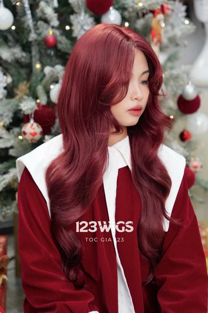 Tóc giả Lace U2 - Xoăn gợn sóng - Hai mái bay - Màu đỏ đồng 61235