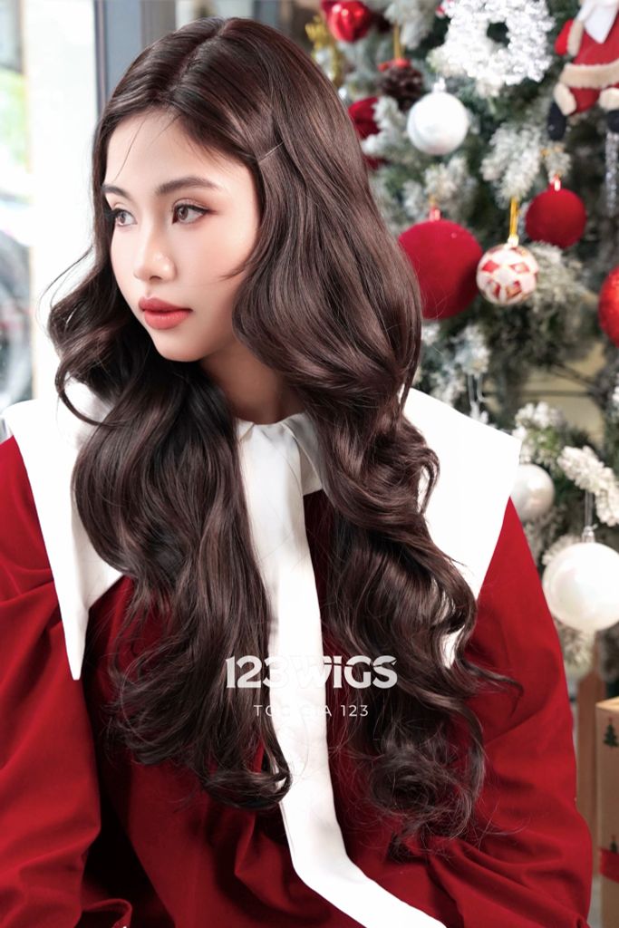 Tóc giả Lace U2 - Xoăn lọn to - Hai mái dài - Màu nâu socola 61228