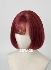 Bộ tóc giả nguyên đầu tơ cao cấp - bob ngắn mái thưa, màu đỏ rượu - 31172