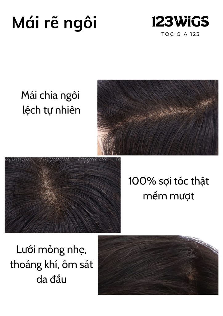Mái phủ đỉnh nam tóc thật che phủ đỉnh đầu, che hói, bạc 2 kiểu dáng 11175
