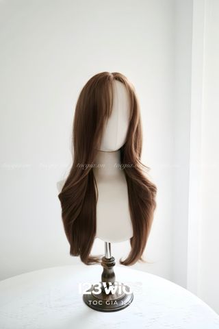 Bộ tóc giả nguyên đầu lưới Da LACE U2 Mái bay - Dài ngang lưng - Xoăn lơi - Màu nâu vàng 51181