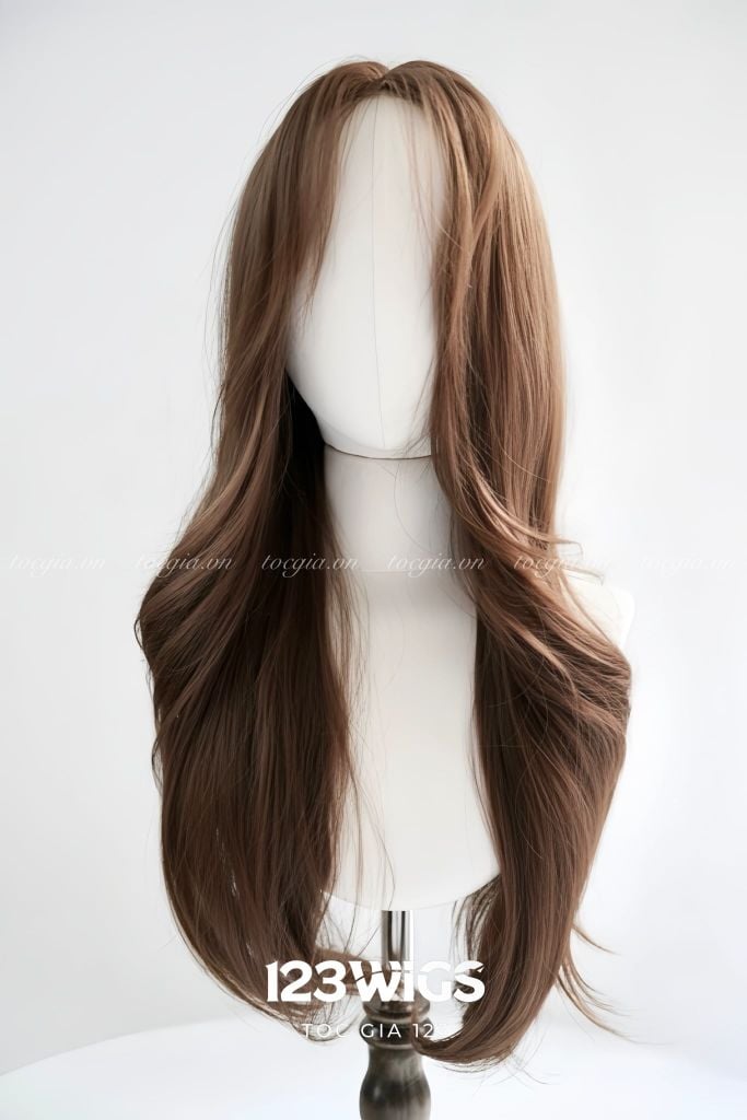 Bộ tóc giả nguyên đầu lưới Da LACE U2 Mái bay - Dài ngang lưng - Xoăn lơi - Màu nâu vàng 51181