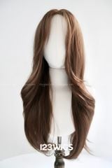 Bộ tóc giả nguyên đầu lưới Da LACE U2 Mái bay - Dài ngang lưng - Xoăn lơi - Màu nâu vàng 51181