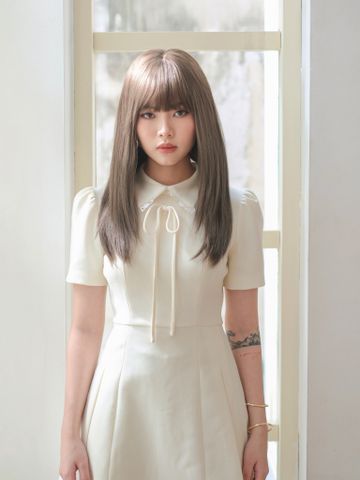 Bộ tóc giả nguyên đầu tơ cao cấp - Layer dài ngang ngực - Màu nâu lạnh - Có mái S1063