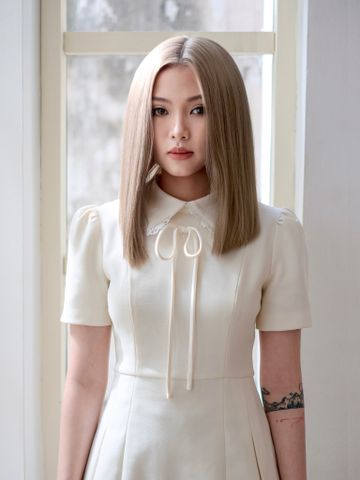 Tóc giả nguyên đầu siêu da lưới Lace  - Ngang thẳng chạm vai - Màu trà sữa  SL1040