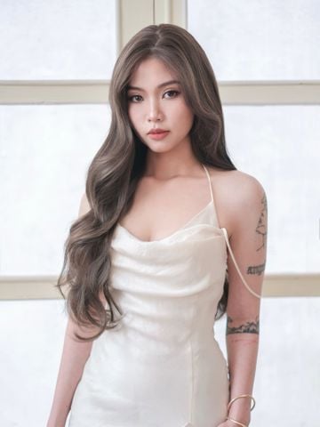 Tóc siêu da Lace 2 mái - Xoăn sóng - Dài ngang eo - Nâu Lạnh  SL1041