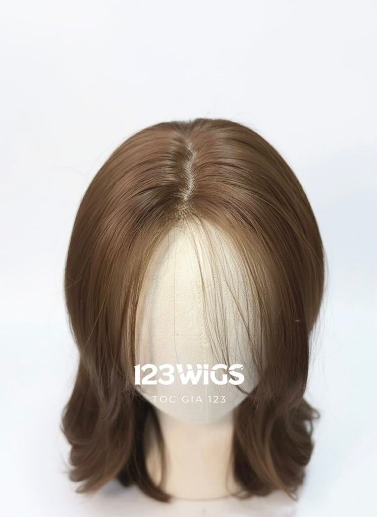 Bộ tóc giả nguyên đầu lưới Da LACE U2 Mái bay - Dài ngang lưng - Xoăn lơi - Màu nâu vàng 51181