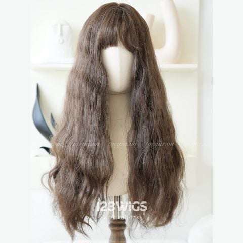 Bộ tóc giả nguyên đầu - Dài sóng lơi Retro - Mái ngang - Màu nâu mocha 61266