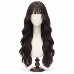 Tóc giả nguyên đầu - Xoăn sóng lớn - Nâu đen - MS1008