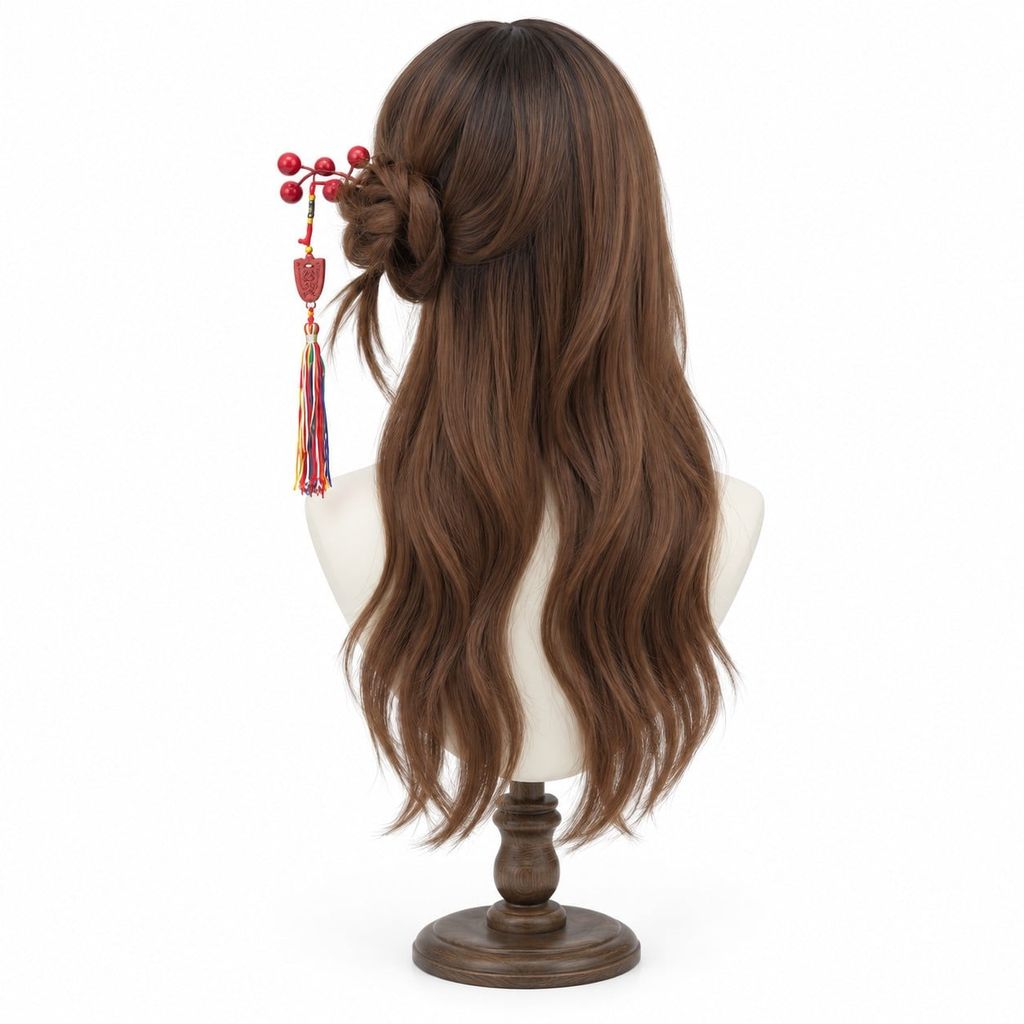 Tóc giả nguyên đầu - Xoăn gợn - Ombre nâu vàng - MS1009
