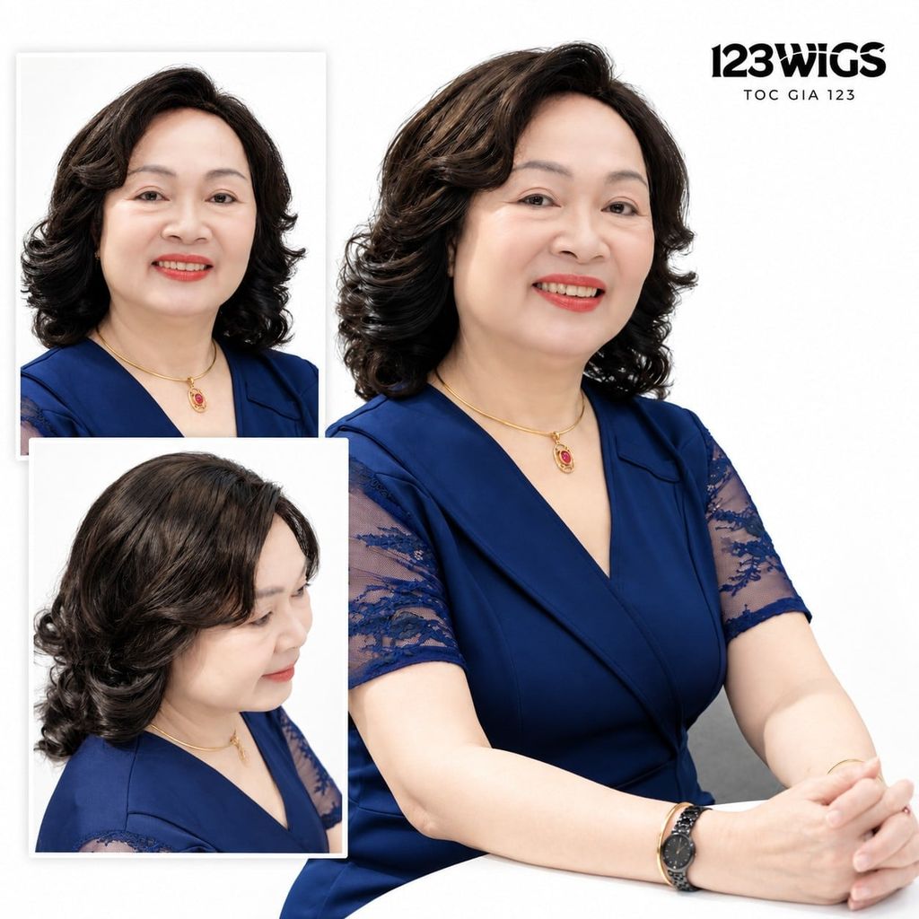 Tóc thật trung niên - Xoăn lọn ngang vai - MS1010