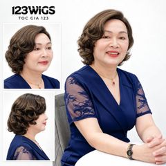 Tóc giả nguyên đầu trung niên - Xoăn ngắn - Nâu khói - MS1012