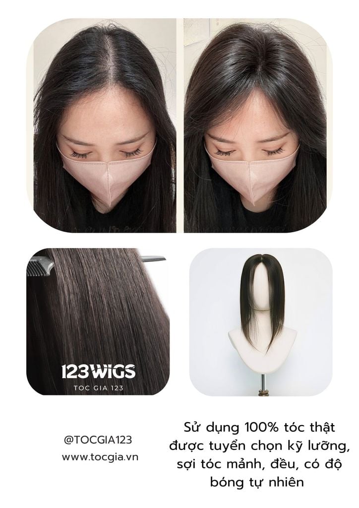 Mái lưới da tóc thật 1 lớp che phủ đỉnh đầu, che hói, che bạc 11169