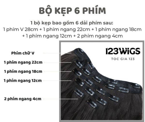 Bộ tóc kẹp 6 phím tơ cao cấp SK1006