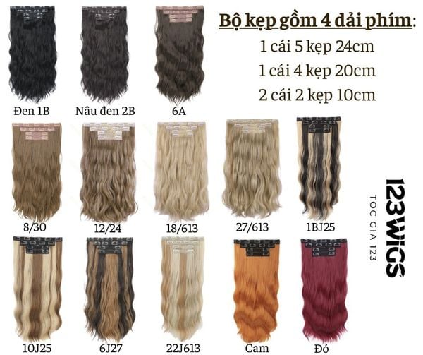 Bộ tóc kẹp 4 phím (13 mã màu mới)