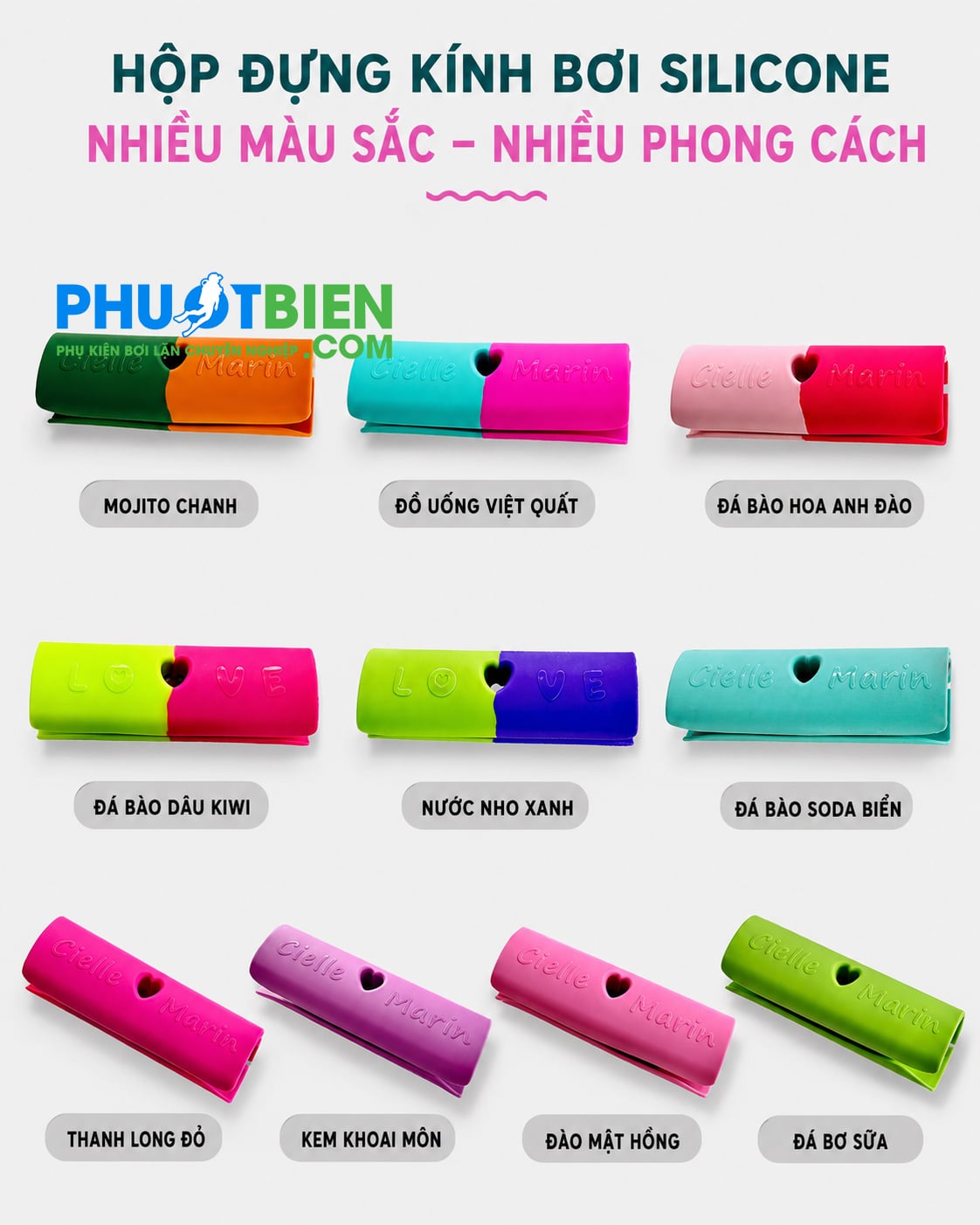 Vỏ bao hộp đựng kính bơi Silicone Cielle Marin