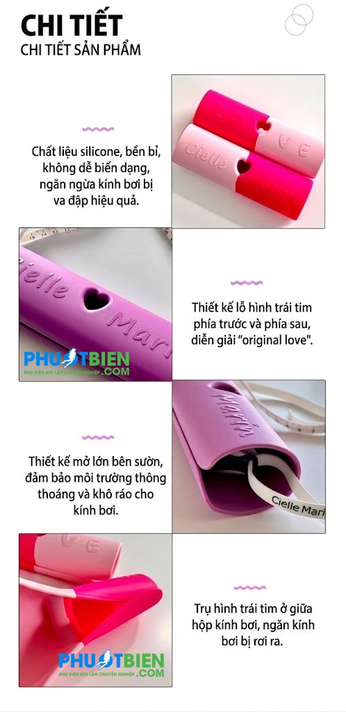 Vỏ bao hộp đựng kính bơi Silicone Cielle Marin