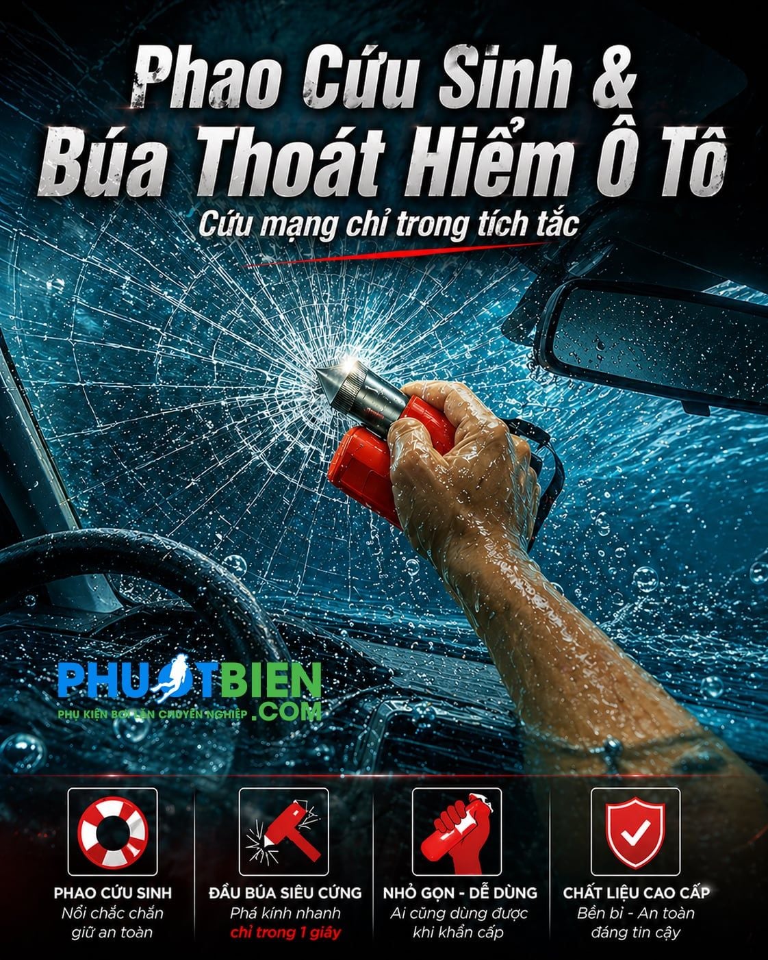 Phao Cứu Sinh & Búa Thoát Hiểm Cho Xe Hơi - PBTH