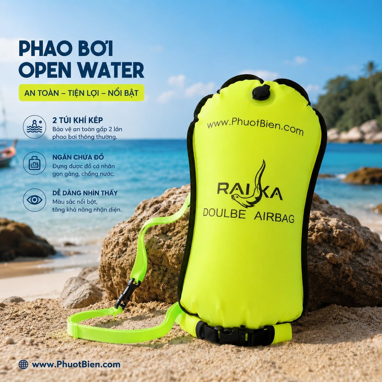 Phao Bơi Open Water RAIKA Túi Khí Kép Kiêm Túi Đựng Đồ - PB809