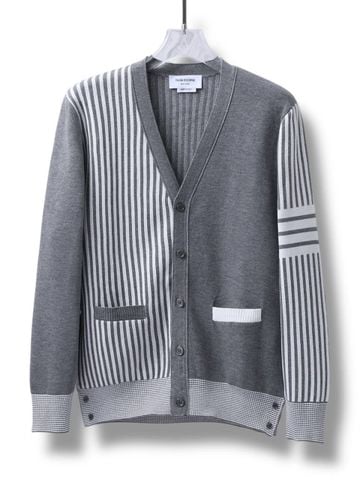 AK Thom Cardigan 4-Bar Striped Motif – Grey