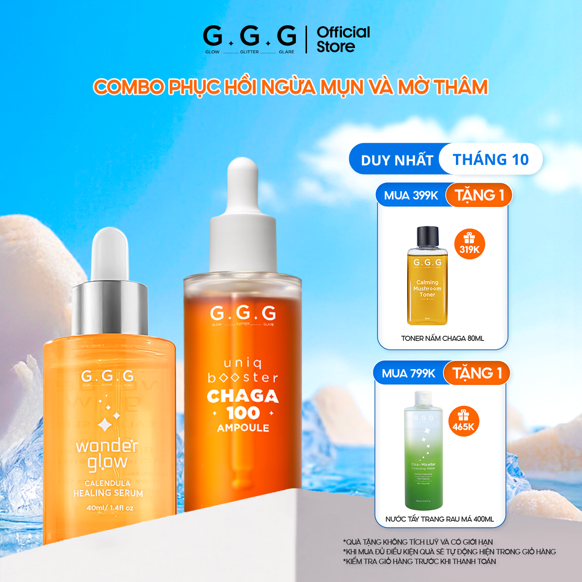 Combo 1 Tinh Chất Booster Nấm G.G.G 50ml 1 Tinh Chất Tái Tạo Da Mờ Thâm Mụn G.G.G 40ml