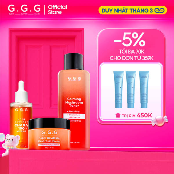 Combo Dưỡng Da Toàn Diện Giúp Cấp ẩm và Làm Dịu Da Tức Thì - G.G.G Chaga Mushroom Set 