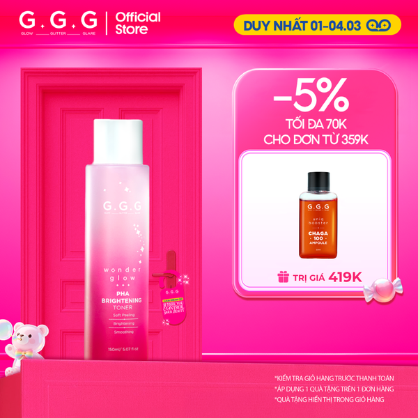  Toner PHA, Nước Cân Bằng Peel Da Dịu Nhẹ Dưỡng Sáng Da G.G.G Wonder Glow PHA Brightening Toner 150ml 