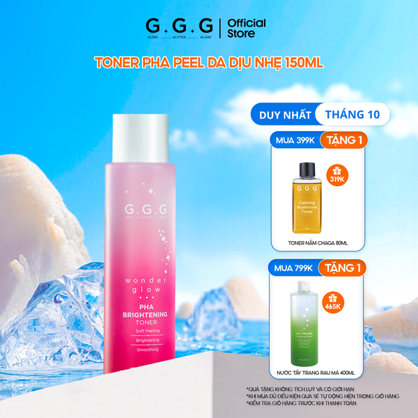  Toner PHA, Nước Cân Bằng Peel Da Dịu Nhẹ Dưỡng Sáng Da G.G.G Wonder Glow PHA Brightening Toner 150ml 
