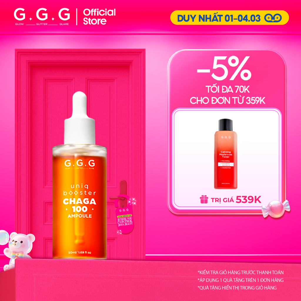Booster Nấm Chaga, Tinh Chất Ampoule Cấp Ẩm Sâu Làm Dịu & Phục Hồi Da Tức Thì - GGG Uniq Booster Chaga 50ml
