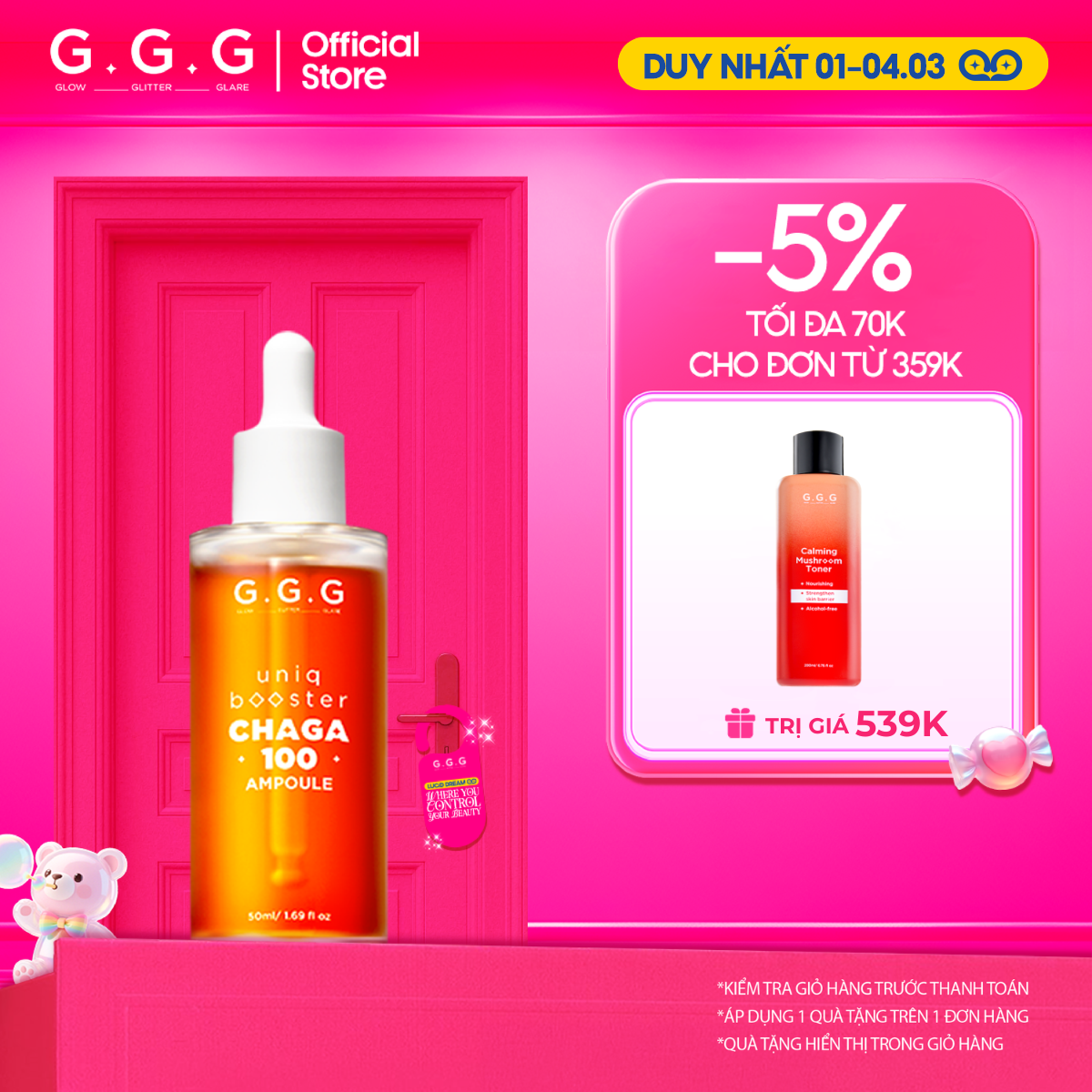 Booster Nấm Chaga, Tinh Chất Ampoule Cấp Ẩm Sâu Làm Dịu & Phục Hồi Da Tức Thì - GGG Uniq Booster Chaga 50ml