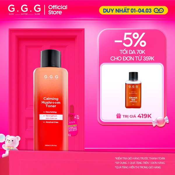  Toner Nấm Chaga Không Cồn Hỗ Trợ Cấp ẩm Dịu Da - G.G.G Calming Mushroom Toner 200ml 