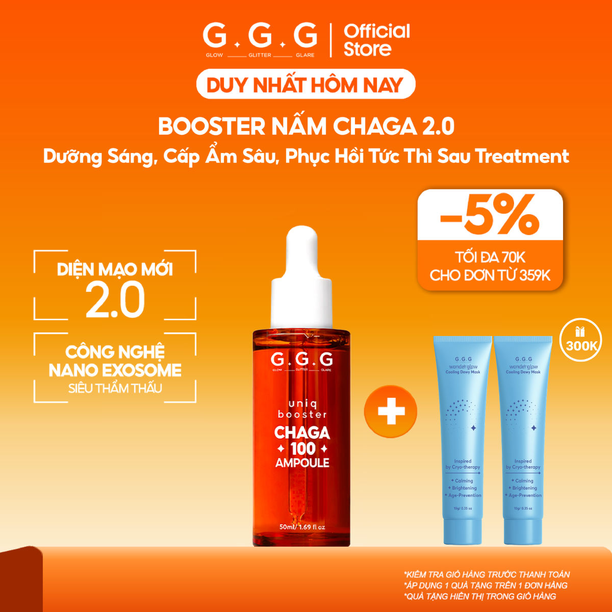 Booster Nấm Chaga, Tinh Chất Ampoule Cấp Ẩm Sâu Làm Dịu & Phục Hồi Da Tức Thì - GGG Uniq Booster Chaga 50ml