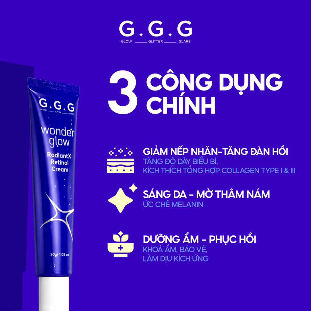 [MỚI RA MẮT] Kem Dưỡng Retinol 0.5% Giúp Mờ Nếp Nhăn, Dưỡng Sáng Da và Ngăn Ngừa Mụn G.G.G Wonder RadiantX Retinol 30gr