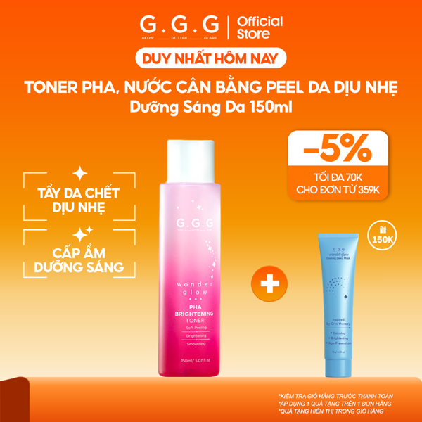  Toner PHA, Nước Cân Bằng Peel Da Dịu Nhẹ Dưỡng Sáng Da G.G.G Wonder Glow PHA Brightening Toner 150ml 