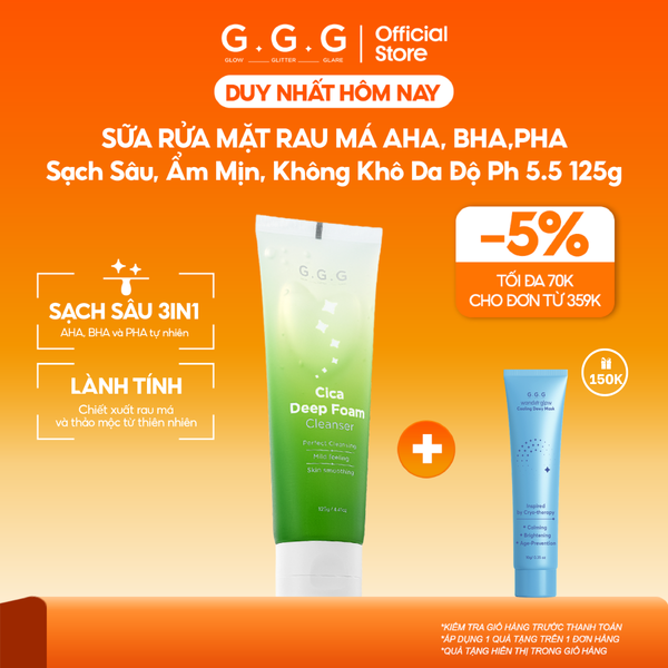  Sữa rửa mặt rau má AHA, BHA,PHA sạch sâu, ẩm mịn, không khô da - G.G.G Cica Deep Foam Cleanser 125g 