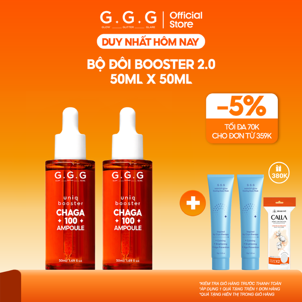  Combo 2 Booster Nấm Chaga, Tinh Chất Ampoule Cấp Ẩm Sâu Làm Dịu & Phục Hồi Da Tức Thì G.G.G Uniq Booster Chaga 50ml 