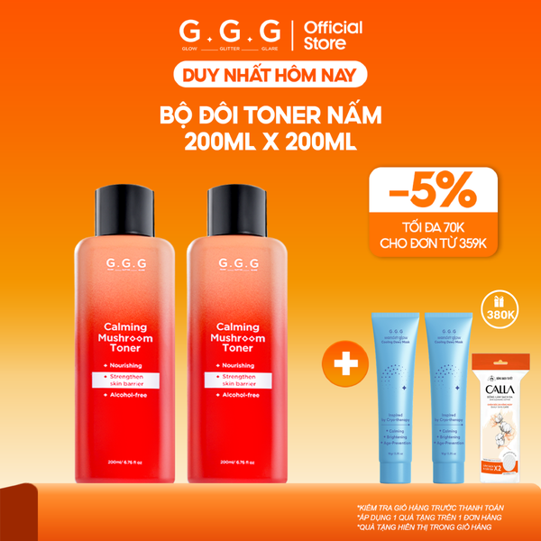  Combo 2 Toner Nấm Không cồn Cấp ẩm Dịu da tức thì - G.G.G Calming Mushroom Toner 200ml 