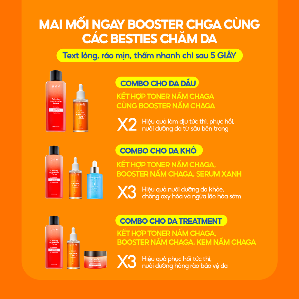 Booster Nấm Chaga, Tinh Chất Ampoule Cấp Ẩm Sâu Làm Dịu & Phục Hồi Da Tức Thì - GGG Uniq Booster Chaga 50ml