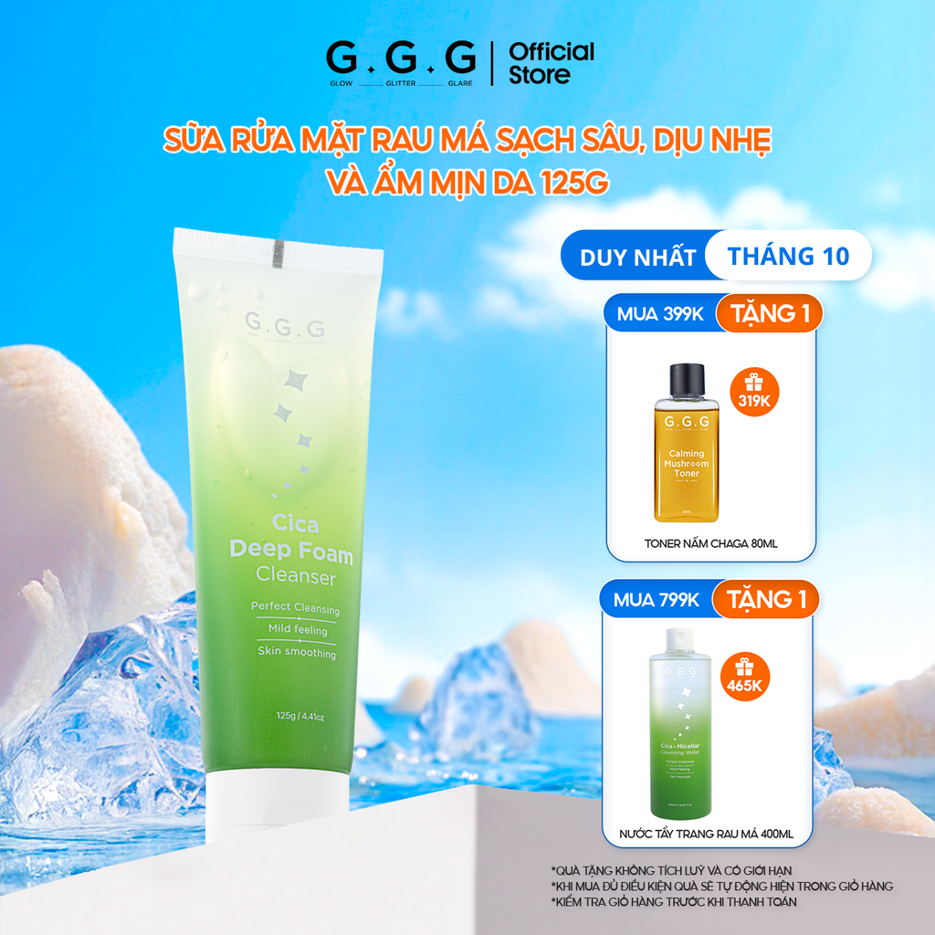 Sữa rửa mặt rau má AHA, BHA,PHA sạch sâu, ẩm mịn, không khô da - G.G.G Cica Deep Foam Cleanser 125g