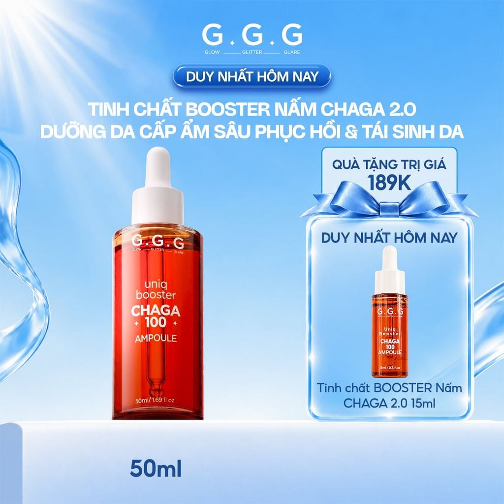[MỚI] Booster Nấm Chaga 2.0 Giúp Cấp Ẩm Sâu Làm Dịu, Phục Hồi Da Tức Thì Và Dưỡng Sáng Da - GGG Uniq Booster Chaga 50ml