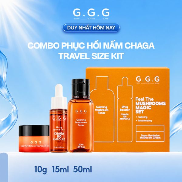 COMBO Chăm Da Từ Nấm Chagga Giúp Làm Dịu Cấp Ẩm Và Phục Hồi - GGG Feel the Mushroom Magic Set 3pcs