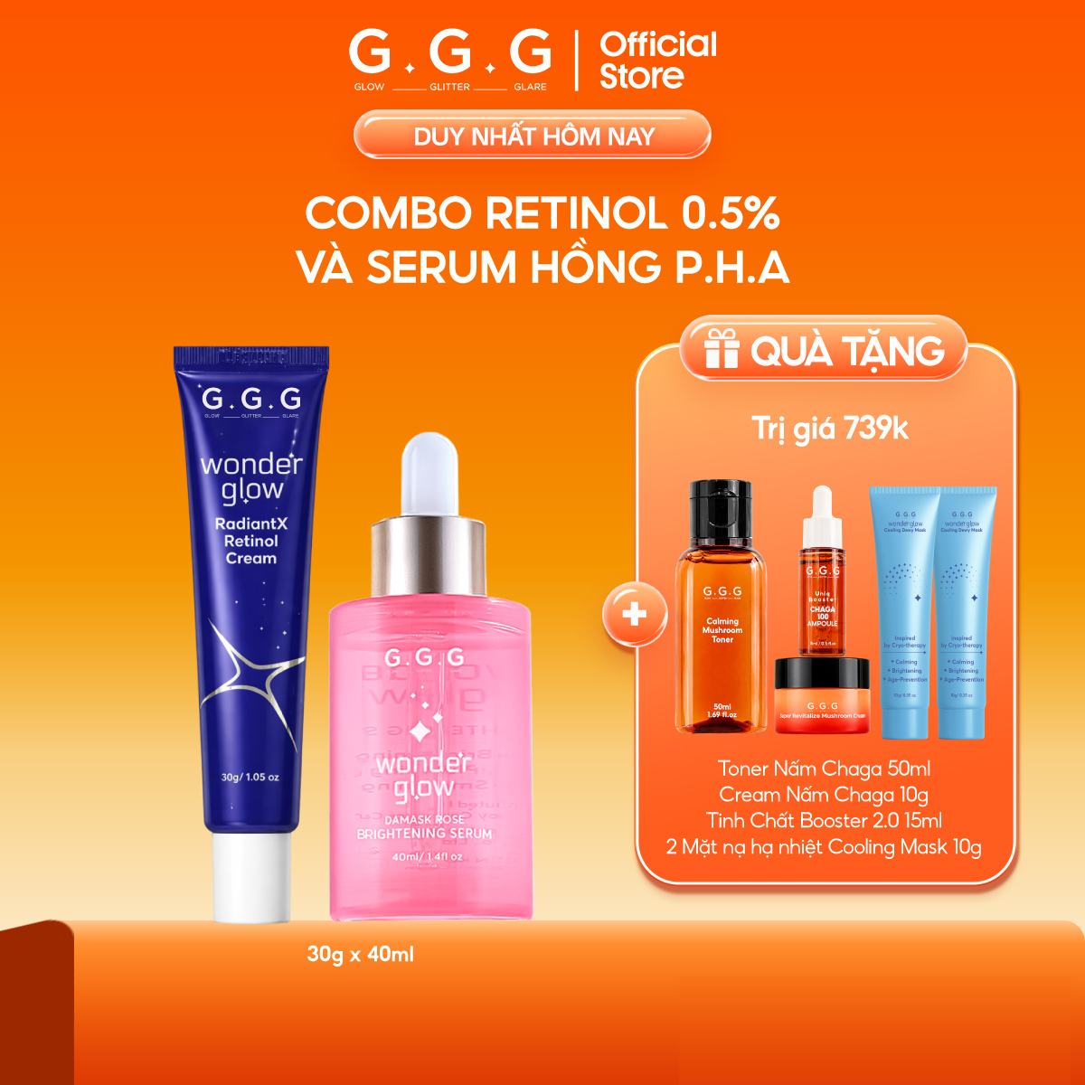Combo Wonder RadiantX Retinol 30gr + Serum Hồng Dưỡng Sáng